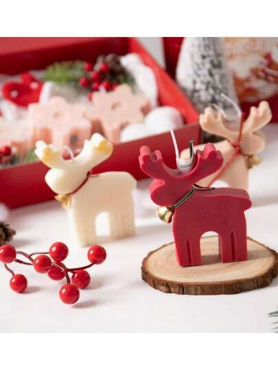 1pc Christmas Reindeer Scented Candle Silicone Mold DIY Reindeer Scented Plaster Decor Silicone Mold