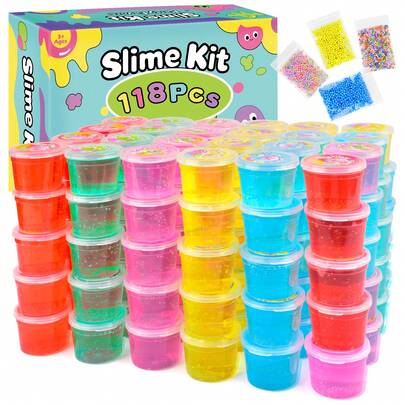 118 Pack Clear Crystal Slime Kit, Soft & Non-Sticky Sensory Toys For Kids, Educational Slime Fidget Toys, Bulk Slime Scented For Kids, Classroom Reward, Party Gift Slime For Girls And Boys
