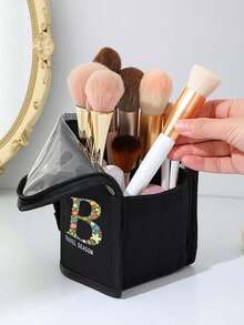 1个多功能化妆品收纳包，大容量化妆刷收纳袋，便携防水化妆工具包，圣诞礼物，收纳袋，旅行，女士礼物，女士旅行必备，收纳袋，手拿包/小手提包，化妆品收纳包，收纳袋，刷子架，迷你收纳袋，大容量收纳袋，女士礼物，圣诞礼物，女士礼物创意 - 黑色 - 查看 3
