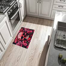 1/2 Stücke Halloween Fußmatte, Horror Rot Schädel und Blumenmuster Küchen Bodenmatte, perfekt für Innen- / Außenbereich, Familienzusammenkünfte, Küche, Esszimmer, Halloween Dekoration, Heimdekoration - Verschiedenfarbig - Übersicht 14