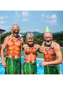 2 pezzi Grembiule hawaiano unisex per barbecue, in materiale tessile di poliestere, accessori per travestimenti e feste di coppia, accessori per barbecue e cucina, grembiule da cucina divertente per uso domestico, regali per le vacanze di Ognissanti