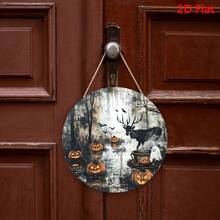 2D Flat - 2D Flat, 2D Flat Print, Not 3D, 2D Flat Horror Pendant, Halloween Wooden Wall Decor 8.0 Inch Round, Displays Deer, Bats And Jack O' Lantern Design, Suitable For Living Room, Bedroom And Outdoor Use Perfect Horror Gift And Halloween Decorations - Multicolor - View 5