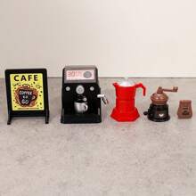 Escena en miniatura 1:12 para casa de muñecas con licuadora en miniatura, máquina de café y juego de alimentos de bolsillo