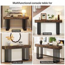Tribesigns 55" Console Table For Living Room, Industrial Hallway Table With Stylish Metal Frame, Sofa Table For Hallway, Entryway, Foyer, Brown - Brown - View 7