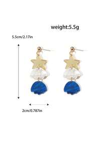 1Pair Summer Beach Vacation Ocean Elements Style Starfish Carving Patterns Shell Drop Earrings For Women Girls Accessories Jewelry