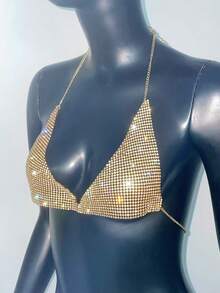 Y2K Women's Metal Rhinestone Bralette, Sexy Sheer Glitter, Suitable For Bar Party Carnival, Club Wear For Rave