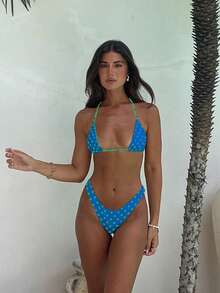 情人节性感女士波点印花挂脖比基尼套装