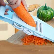 5 In 1 Mandoline Slicer Vegetable Slicer For Kitchen, Effortless Food Preparation With Space-Saving Storage, Multi Blade Potato Chip, Veggie Slicer, Vegetable Cutter, Julienne Shredder And Peeler, Kitchen Essential For Vegetables And Fruits - Blue - View 4