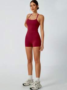 NcmRyu 女士露背吊带短袖短裤圣诞运动套装