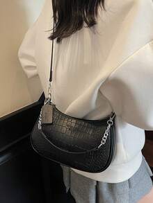 1 geantă de umăr pentru femei din PU de culoare solidă, geantă la subraț pentru naveta la serviciu, versatilă, geantă crossbody cu curea reglabilă