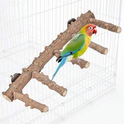 Bird Ladder Perch For Cage Natural Wood Bird Parrot Perch Stand Parrot Perch Bridge Climbing Chewing Toys For Small Medium Animal