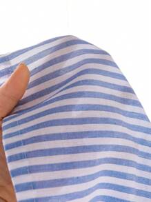 Baby Girl 2-Piece Set Casual Outfit: Long Sleeve Striped Collar Shirt Top And Elastic Waist Embroidered Stars Light Wash Denim Pants, Spring & Autumn - Blue - View 10