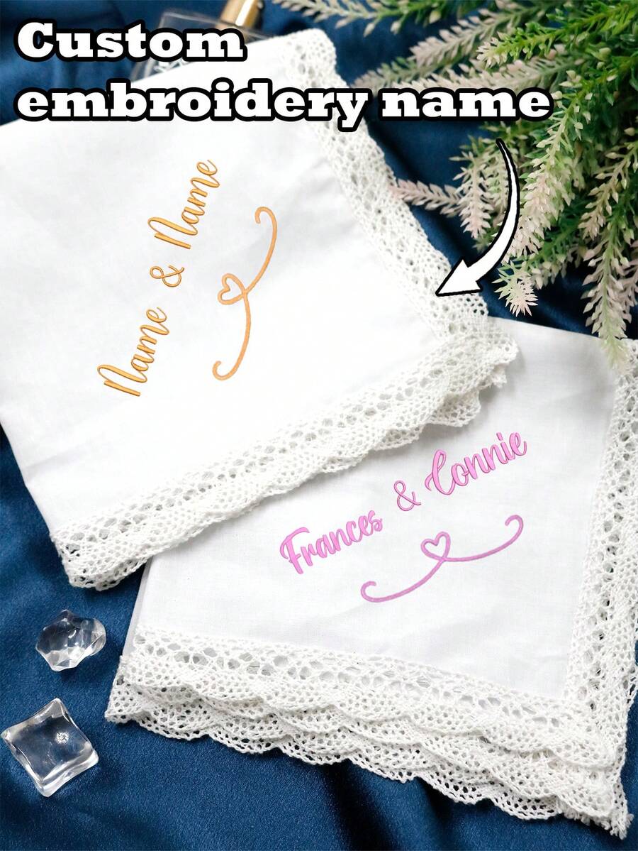 LICVIC Custom Embroidered Name White Lace Handkerchief, Elegant Wedding Bridal Handkerchiefs, Personalized Keepsake For Bride & Bridesmaid, Romantic Anniversary Gift, Customized Birthday Present, Customizable Christmas Gift For Wedding Party & Family - Style a - View 1