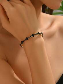 1 pieza Brazalete cuadrado geométrico europeo incrustado con cobre y circonita cúbica, adecuado para uso diario