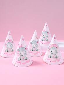 6pcs Pink Elephant Theme Baby Shower Party Paper Hats, Adorable Pink Elephant Pattern 1st Birthday Party Decorative Hats, Gender Reveal Party Accessories, 1st Birthday Gift, Pink Elephant Decor Birthday Hat, Baby Shower Photography Props, Baby Shower Party Favors, Gender Reveal Party Decorations, Popular Pink Elephant Pattern Design - Pink Elephant - View 6