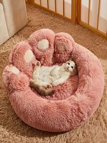 [Bear Paw Bed] 31in Plush Dog Bed - Heavy-Duty Non-Skid Base, 40lbs Capacity, Quick Spot Cleaning - Pink - View 2