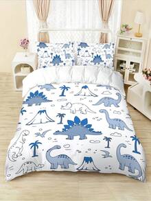 4件套卡通恐龙床上用品（1张床单+1个被套+2个枕套，不含填充物），开学季印花被套，适用于宿舍单人床、男孩女孩儿童床 - E - 查看 4