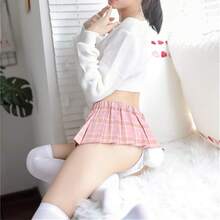 Women Sexy Skirt Super Mini Pleated Plaid Role Play Schoolgirls Short Skirt Lingerie Sexy - 粉色 - 查看 5