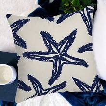 MEMNUN 1 件现代海星抱枕套，17.7*17.7 英寸，涤纶，拉链开合，适用于沙发、客厅、床、长沙发 - 柔软时尚的家居装饰，不含枕芯 - 藍白色 - 查看 5