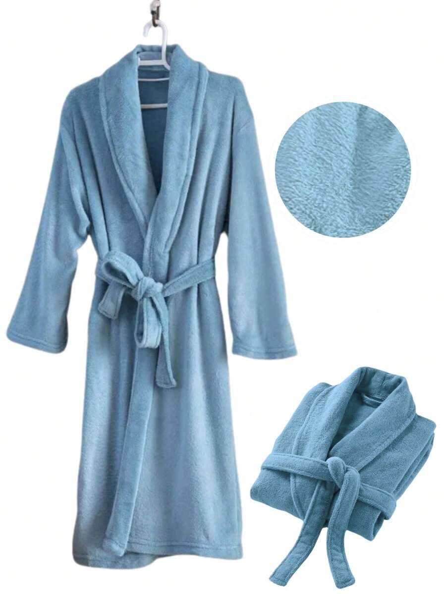 Roupão Soft Microfibra Macio Adulto Inverno Cores Unissex Azul Claro - Azul Claro - Visão 1