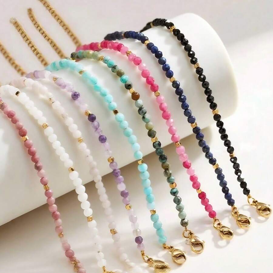 [Luxurious INS Style] Natural Stone Beaded Bracelet For Women, 5A Grade Faceted Multi-Treasure Beads Including Amazonite, Moonstone, Amethyst, Adjustable Slide Clasp, Sophisticated & Niche Stackable Daily Wear, Gift For All Seasons