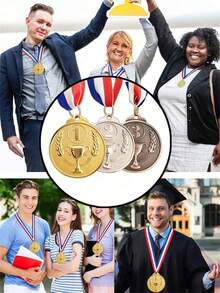 1pc Gold/Silver/Bronze Metallic Medal With Neck Strap, Suitable For Sports Events, School Activities And Corporate Awards (Excluding Gift Box) - Multicolor - View 3