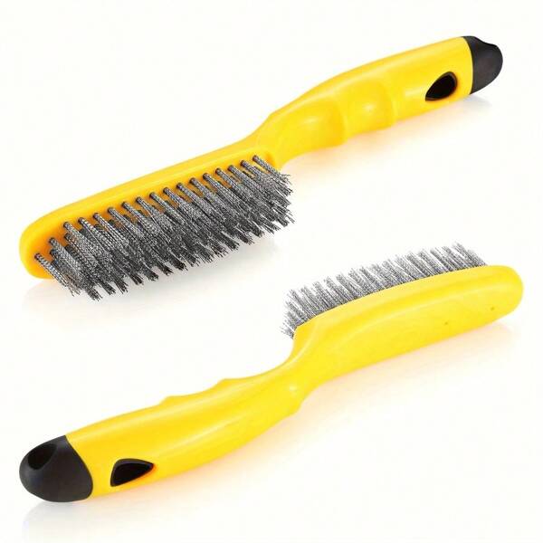 2 piezas de cepillos de alambre de acero inoxidable con mangos de plástico ergonómicos - Eliminación de óxido de alta resistencia, desengrase, limpieza de pintura y suciedad para preparación de soldadura, limpieza de superficies - Cepillos de metal industriales duraderos y lavables, herramienta de limpieza eficaz, estructura resistente