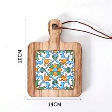 4 件套花卉木质立式杯垫套装 - 耐热厨房餐桌垫、复古餐垫、隔热锅垫 - 彩色 - 查看 13