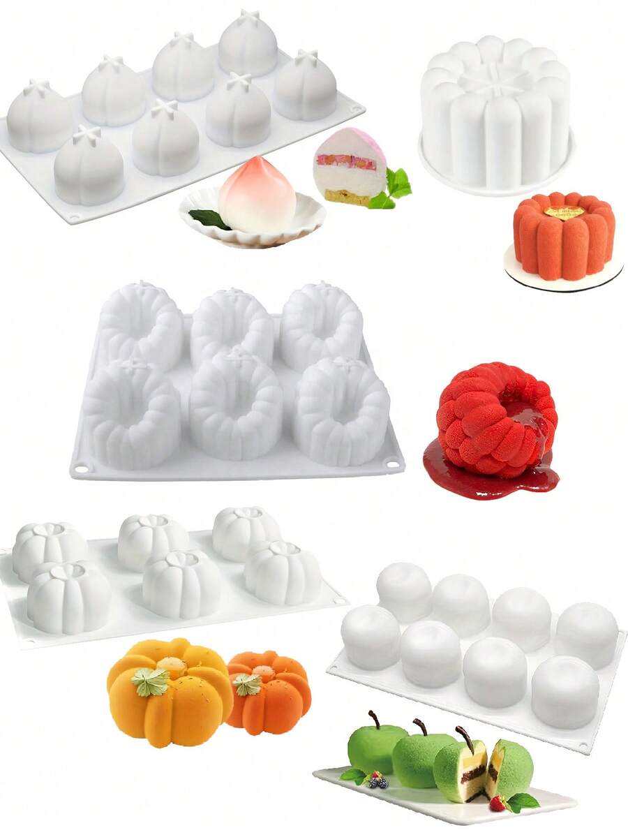6-Cavity Reusable Raspberry Shaped Silicone Pudding Mousse Mold, 3D Fruit Dessert Chocolate Mold, DIY Cake Decorating Tool, Baking Pan, DIY Modeling Tool, Can Make Satisfying Fruit Models, Suitable For DIY Enthusiasts, Halloween Pumpkin, Apple, Peach, Flower Mousse Mold