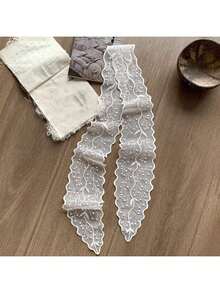 1条柔软优雅的蕾丝围巾，时尚植物图案围巾，刺绣细围巾，适合办公室女士用作腕带、发带、头巾、颈巾等。 - 白色 - 查看 13