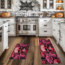 1/2 Stücke Halloween Fußmatte, Horror Rot Schädel und Blumenmuster Küchen Bodenmatte, perfekt für Innen- / Außenbereich, Familienzusammenkünfte, Küche, Esszimmer, Halloween Dekoration, Heimdekoration - Verschiedenfarbig - Übersicht 13