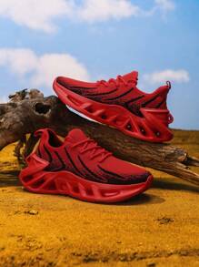 Zapatos deportivos casuales para hombres, zapatillas de moda con cordones de tejido, zapatos deportivos casuales para parejas, suela ultraligera hueca con cuchilla, entrenadores deportivos para exteriores antideslizantes y con amortiguación de impactos