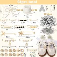 RANShoe Charms For Sneakers Socks 93pcs Letter Shoe Lace Charms Jewelry Pearl Junk Pins Stylish Shoe Dration Charms Accories For Women Clothes Hats Brooch Pins Buttons - As Pic - View 7