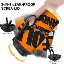 1pc 530ml Stainless Steel Insulated Coffee Mug With Leak-Proof Lid And Shoulder Strap F1 Racing Design, Bright Orange And Black, Reusable Coffee Tea Smoothie Cup Perfect Gift For Motorcycle Sports Fans, Christmas Gift First, Portable Outdoor Sports Water Bottle.