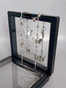 2pcs Fashionable Versatile Long Tassel Butterfly Pendant Earrings For Girls Wear Every Day, Party Jewelry