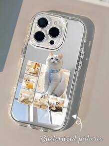 1 pieza Funda personalizada para teléfono con espejo reflectante y silueta recortada de retrato y mascota compatible con iPhone 11 12 13 14 15 16 Pro Max