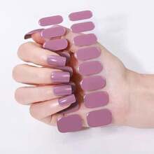 16 片半固化凝胶指甲贴，春夏纯红色自粘式全指甲贴，沙龙品质，持久 14 天，适合女性 DIY 美甲用品