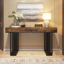 Tribesigns 55" Console Table For Living Room, Industrial Hallway Table With Stylish Metal Frame, Sofa Table For Hallway, Entryway, Foyer, Brown - Brown - View 3