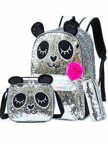 Cute Girls Backpack, Beautiful And Practical, Suitable For School Use, With Crossbody Bag, Includes School Supplies, Back To School Essential - Silver Black 11901 - View 4