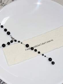 Vintage Edgy Goth Style Double Beaded Tassel Necklace, Sexy Long Necklace Sweater Chain For Women