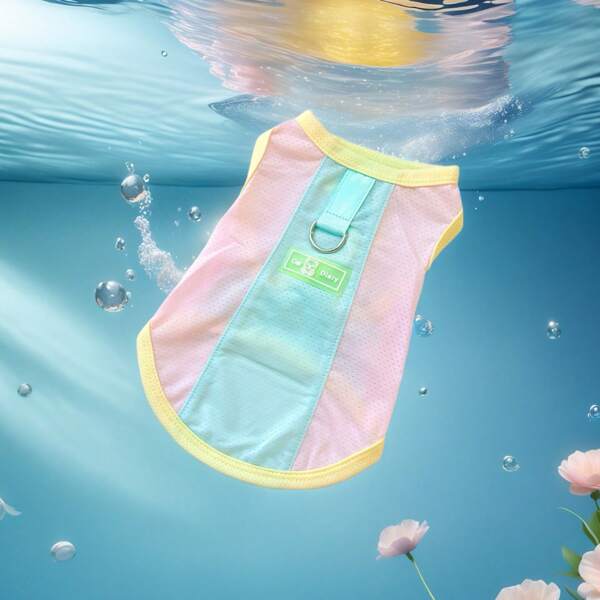 Pet Ice Silk Patchwork Vest, A Must-Have For Walking Dogs In Summer! Selected Cool Ice Silk Fabric+Breathable Mesh Splicing, Fast Cooling, Sun Protection Without Stuffiness; Comfortable And Breathable To Wear, Refreshing And Cute, Allowing Pets To Easily Spend The Scorching Summer Days.