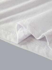 拯救海洋生物字母標語，海龜圖案印花，春夏 男童/女童同款 純棉T卹 羅紋 學院風運動垂感柔軟透氣童裝短袖上衣