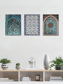 3pcs Canvas Artwork Set, Modern Style Framed Posters, For Room - Handcrafted Wooden Frame, Anatolian Art, Turkish Tile Art, Ottoman Tile Art, Islamic Tile Art, Moroccan Floral Decor, Wall Arts, Art Prints, Posters, For Living Room, Bedroom, Bathroom , Optional Frame - Multicolor - View 15