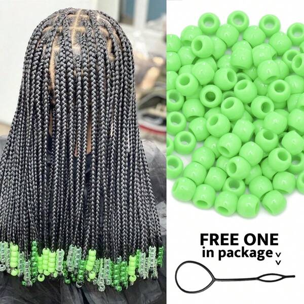 100pcs Hair Beads Pony Beads For Hair Braids Plastic Beads With Large Hole For African Green Color Hair Bead Accessories, Hair Styling Kit, Hair Tool Kit