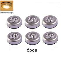 6颗银色照明推拉灯，3颗LED无线橱柜小夜灯，黄光/白光圆形推拉设计，壁灯适用于家居照明，走廊浴室，卧室厨房，橱柜楼梯，宿舍照明神器（不包电池）