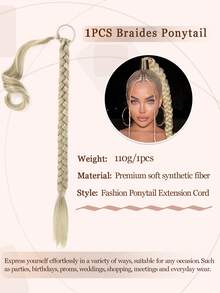 20 Inch (18 Inch After Braiding) Elastic Braided Ponytail Hair Extensions, Smooth Straight Synthetic Hair, Natural Soft Blended With Golden Color - Gold - View 6