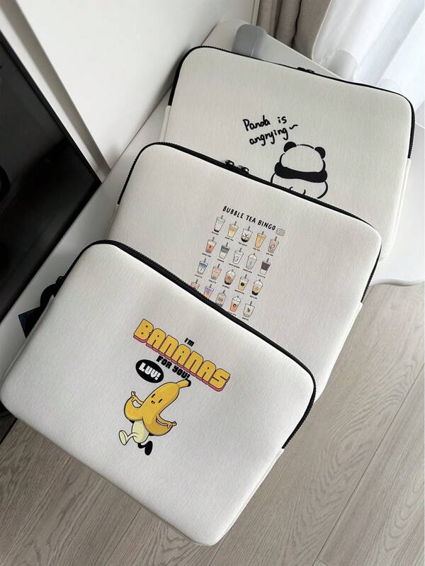 1PC Original Illustration Panda | Banana | Milk Tea Series Computer Inner Bag | Lightweight And Large Capacity | Anti Collision And Anti Drop | Fun And Unique | Suitable For 10-15.6-Inch Tablets And Laptopsback To School School Stuff Bag For School Work Laptop Bag For Women Mac Book Case
