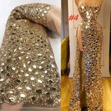 Latest Gold African Tulle Lace Fabric 2025 High Quality Sequins Embroidery French Nigerian Lace Fabrics For Wedding Dress Sewing