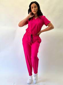 Uniformes Quirurgicos Filipina Cuello V Jogger Scrub Pijama  Liso    Casual    Suave    Quirurgicos - Rosa Fucsia - Ver 2