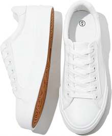 Womens White Tennis Shoes PU Leather Casual Walking Shoes Women Fashionable Comfortable - 白色 - 查看 2